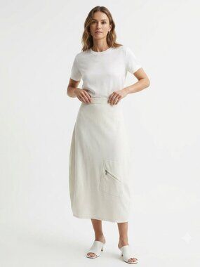 NWT SARAH PACINI STRETCH KNIT FRONT ZIPPED POCKET MAXI SKIRT IN INVISIBLE WHITE